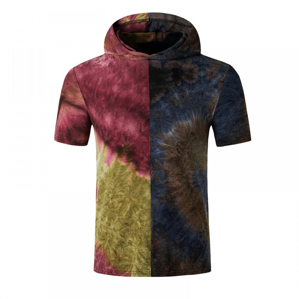 New Men's Personality Color Matching Gradient Hooded T-Shirt