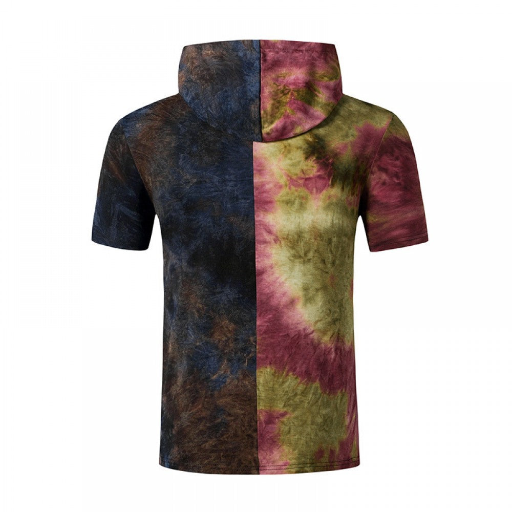 New Men's Personality Color Matching Gradient Hooded T-Shirt