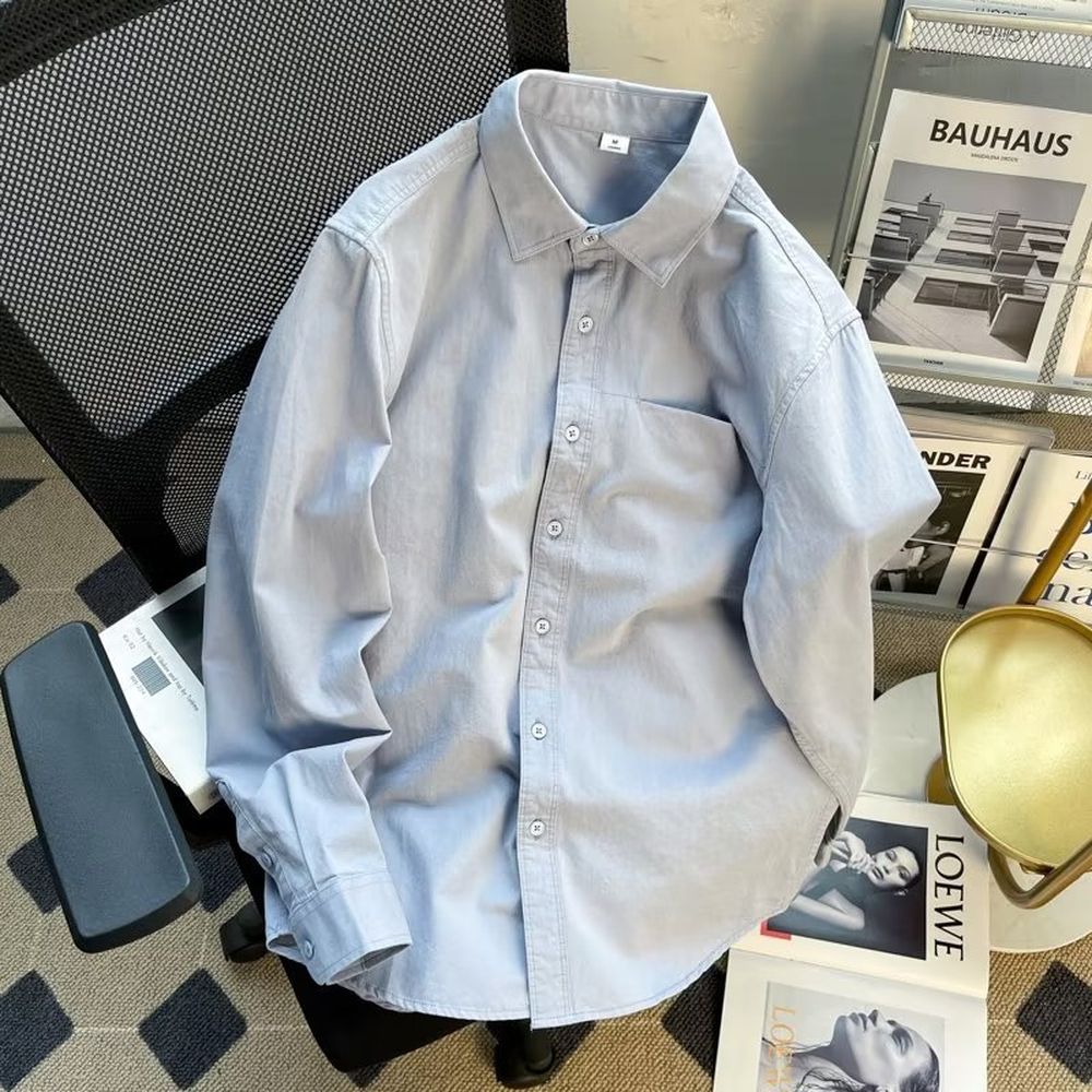 Men's Long Sleeve Solid Color Casual Lapel Shirt